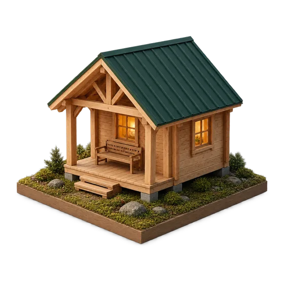 Maquete de cabana de madeira com varanda